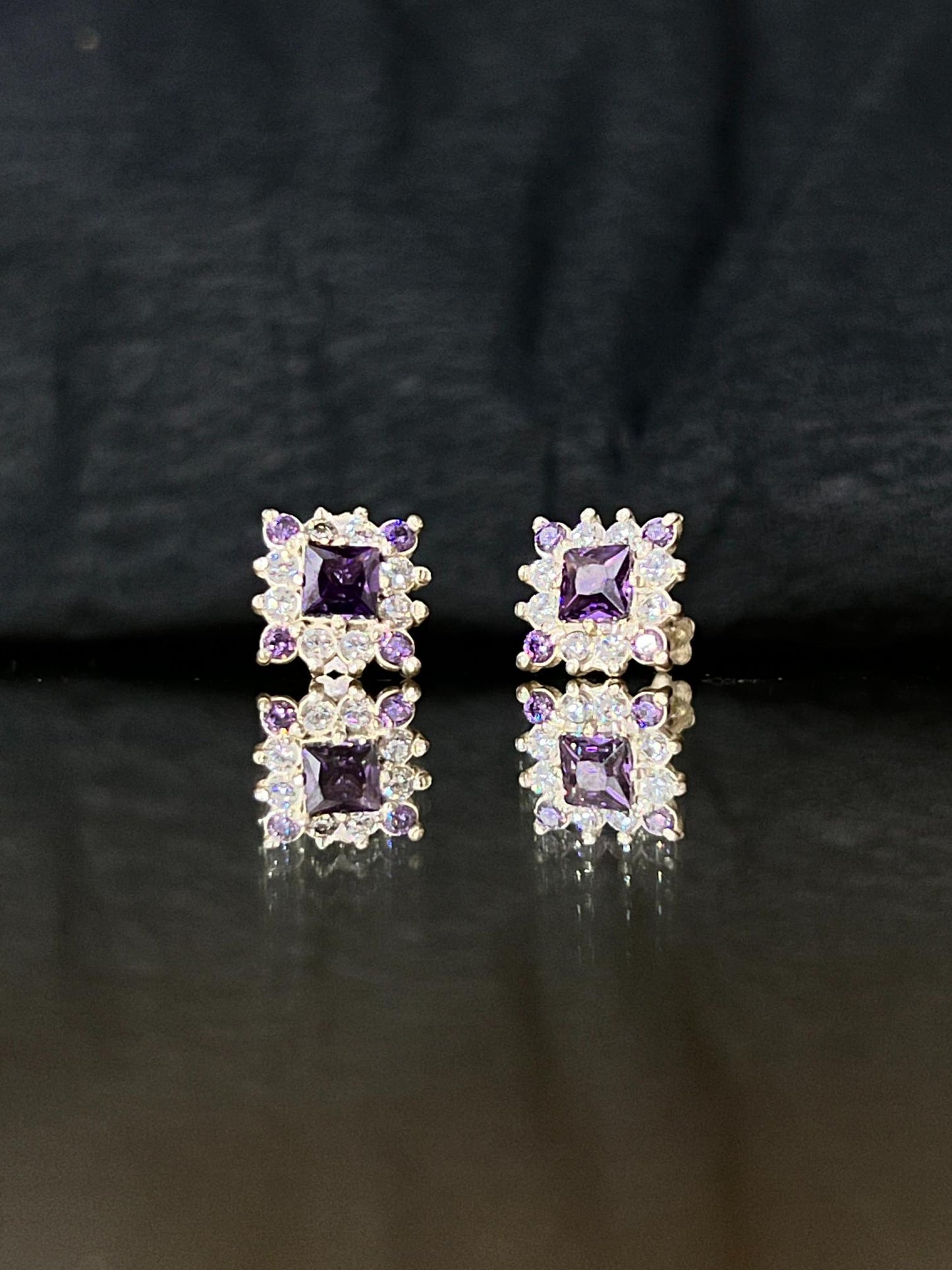 Square Stone Studs - Chandi (Silver) - Mairaj's Hub