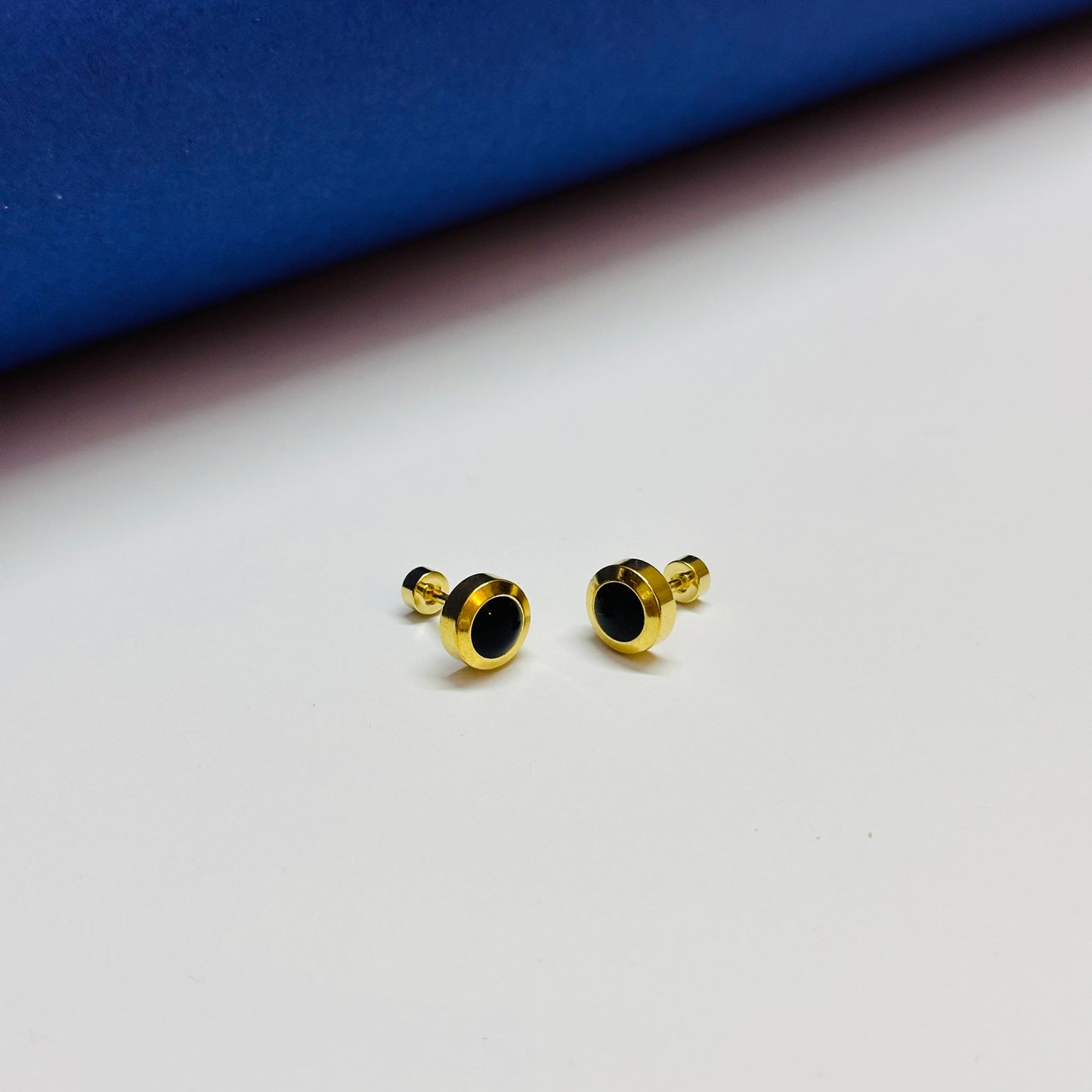 Black Dot Stud Earrings - Stainless Steel