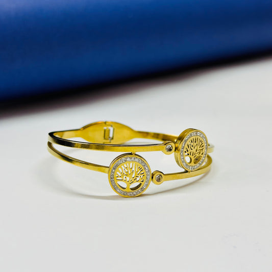 Double Tree Stones Bangle - Stainless Steel