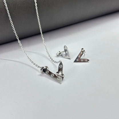 2 Pcs CRTR V Jewelry Set - Stainless Steel