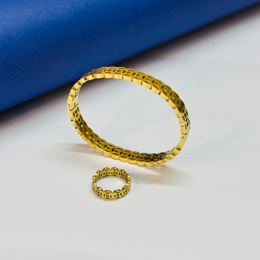 Cut-Out Bangle with Ring - Stainless Steel
