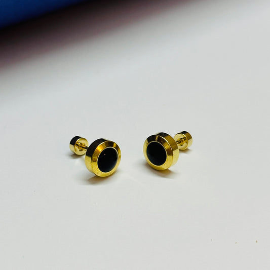 Black Dot Stud Earrings - Stainless Steel